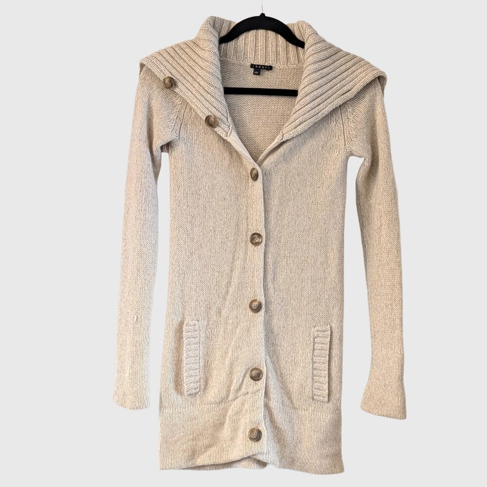 Theory 100% Cashmere Long Cardigan P Beige Convertible Collar Sweater YWK